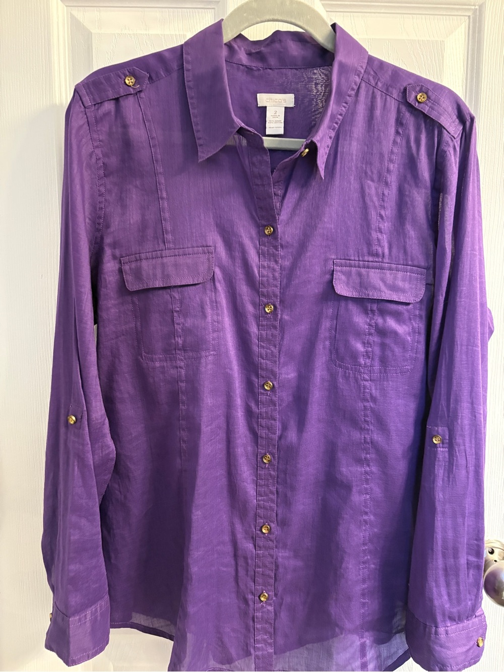 Chico's Bright Purple Button-Front Utility Blouse #0363